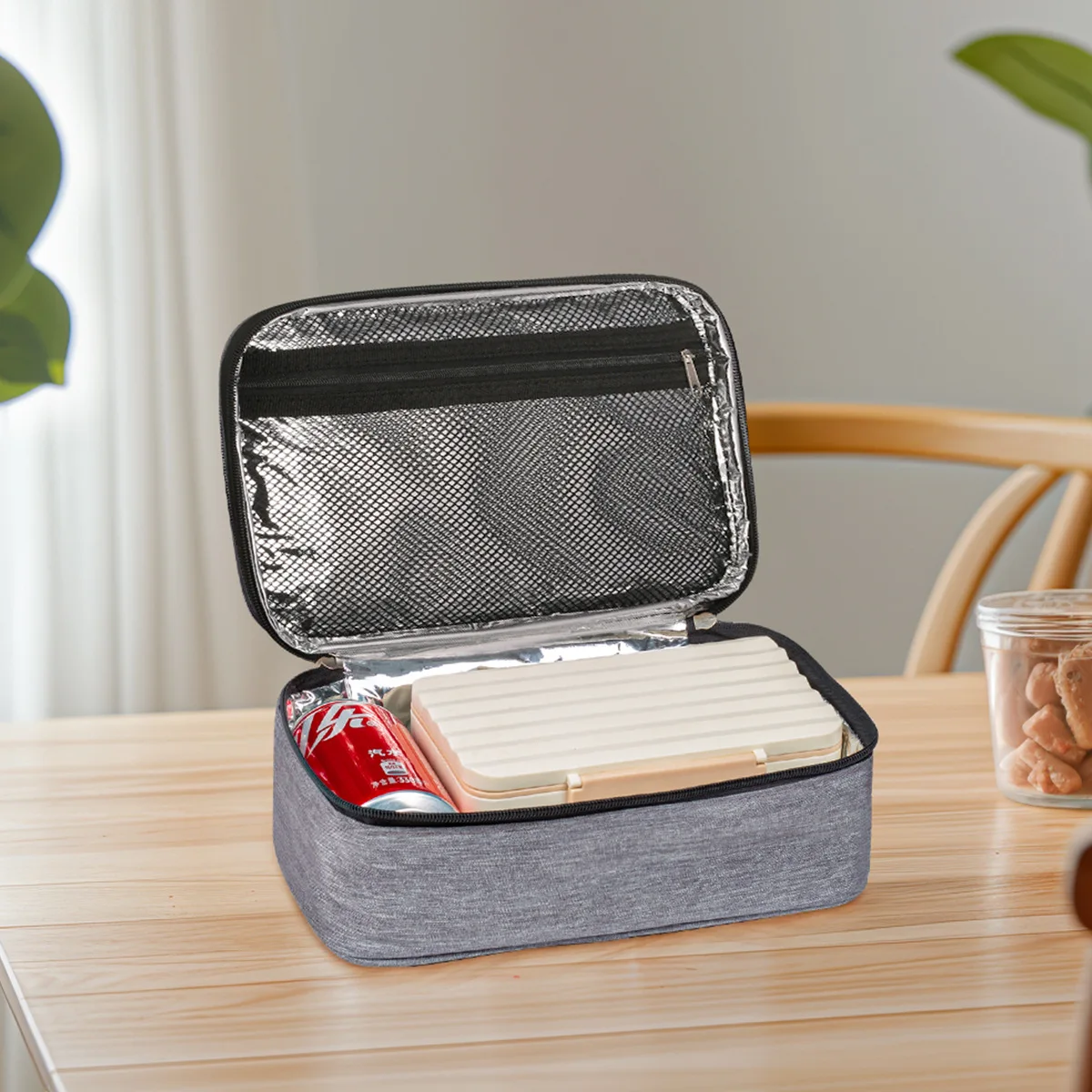 Bento-Tasche mit Griff, doppelter Reißverschluss, wasserdicht, rechteckig, tragbar, Thermo-Lunchbox, Beutel, isolierter Lebensmittel-Bento-Aufbewahrungsbehälter