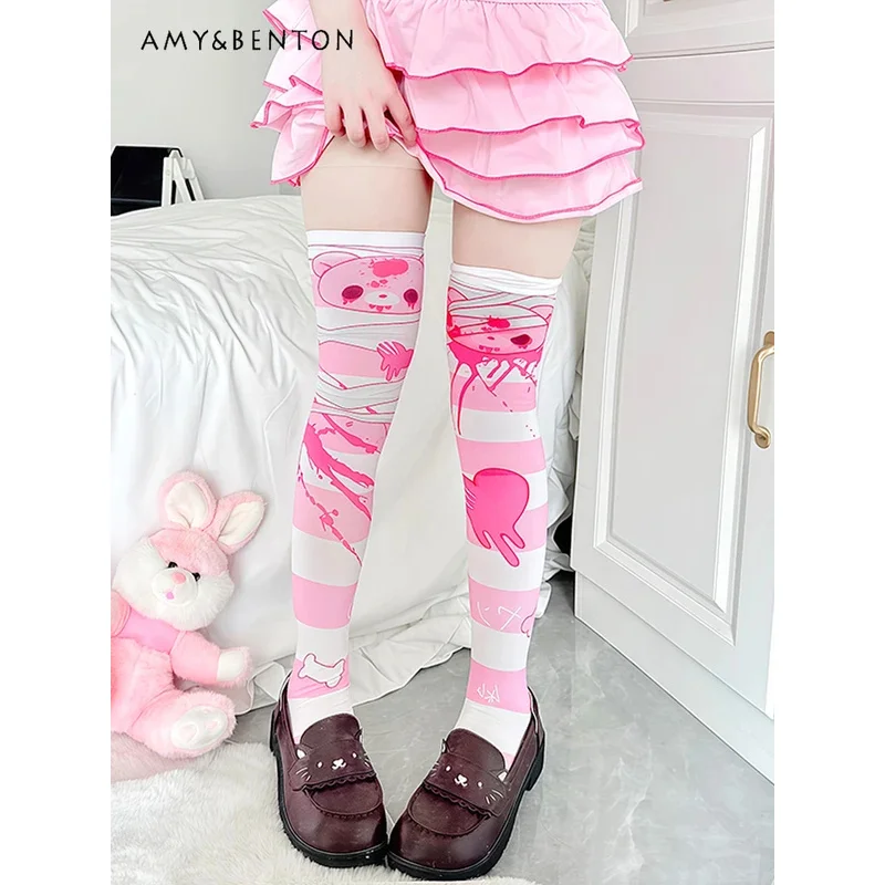 25COSOriginal Cartoon Printed Thigh High Stockings Japanese Cute Knee High Socks Daily Versatile Sweet Kawaii Velvet Stockings L view 6
