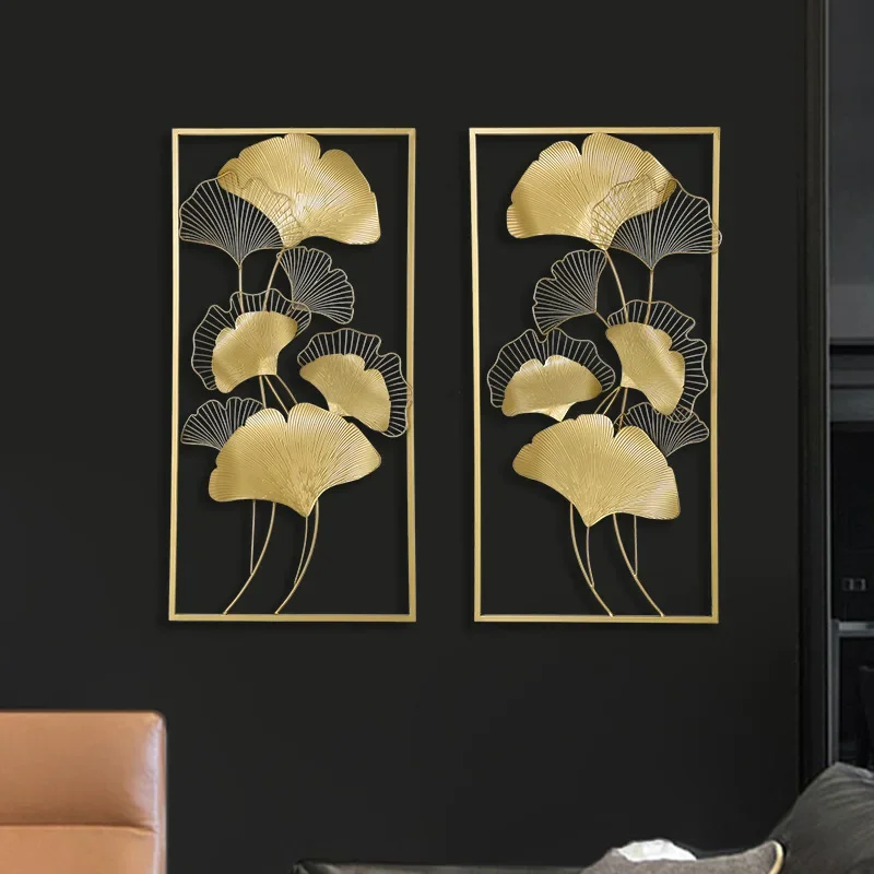 ديكور جداري على شكل أوراق الجنكة من الحديد المطاوع الصيني الجديد، معلق على الحائط لخلفية الأريكة، ديكور داخلي