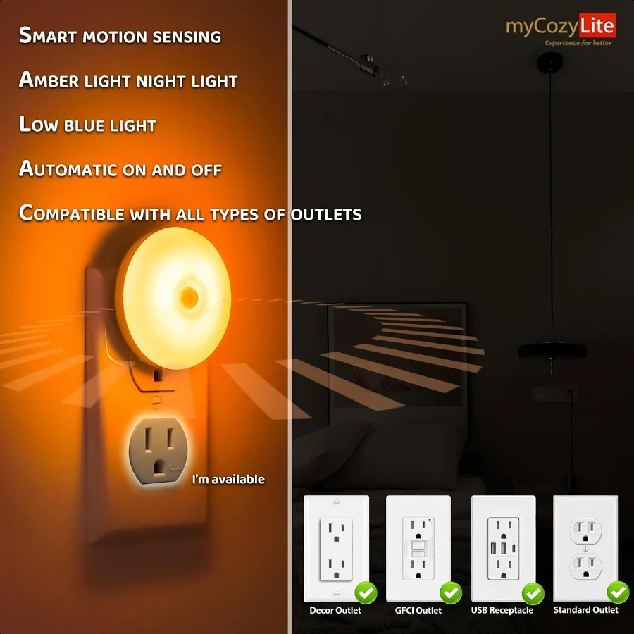 Amber Night Light Motion Sensor Night Light Plug in Blue Light Blocking Automatic Nightlight 2 Pack Night Lights Plug into Wall