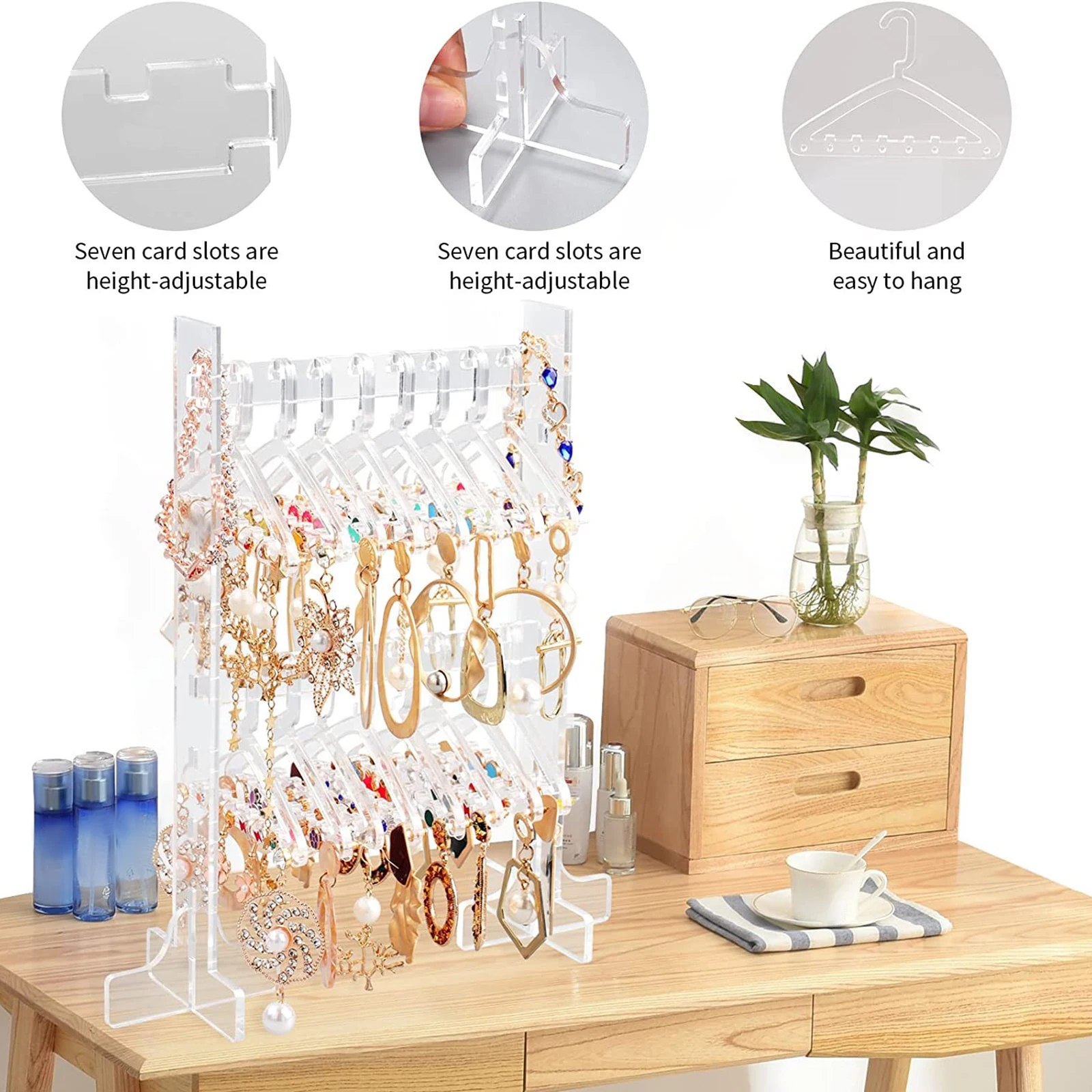 Earring Display Stand Earrings Storage Rack Acrylic Mini Coat Hanger Rack Earrings Organizer Tabletop Hanging Jewelry Shelf Rack