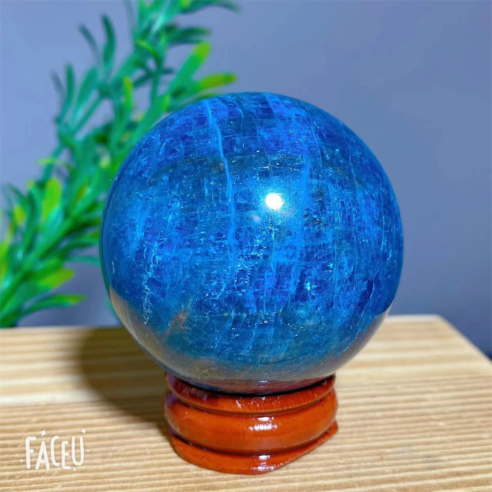 Crystal Natural Blue Apatite Sphere Ball  Healing Room Decoration Wichcraft Meditation Reiki Witchcraft Gemstone+Stand