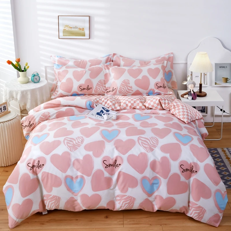 

Pink Heart Duvet Cover Set 100% Cotton Bedding for Boys Girls Teens Cartoon Blue Hearts Love Pattern Romantic Comforter Covers