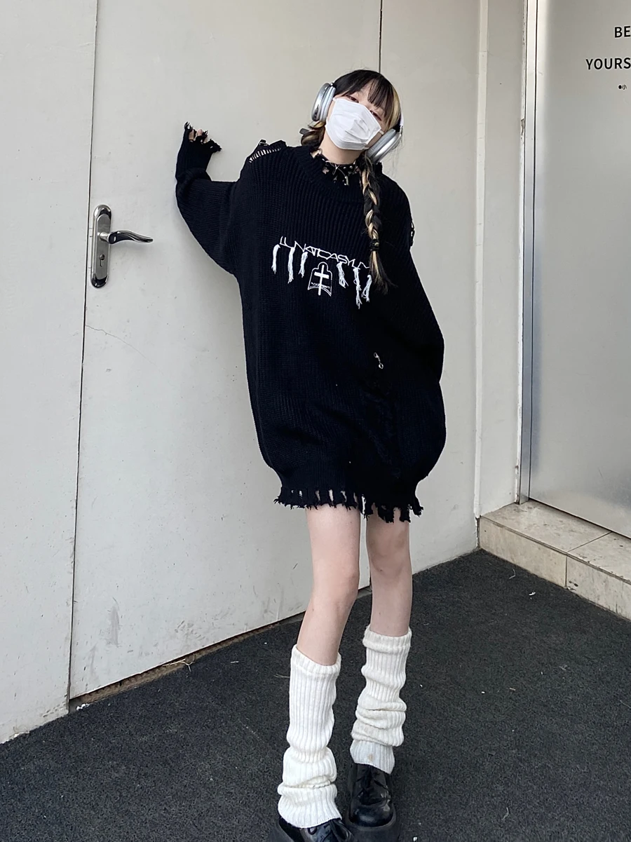 

Свободный свитер с дырками в стиле осенних трендов для женщин и мужчин, модный свитер в университетском стиле, уличная мода