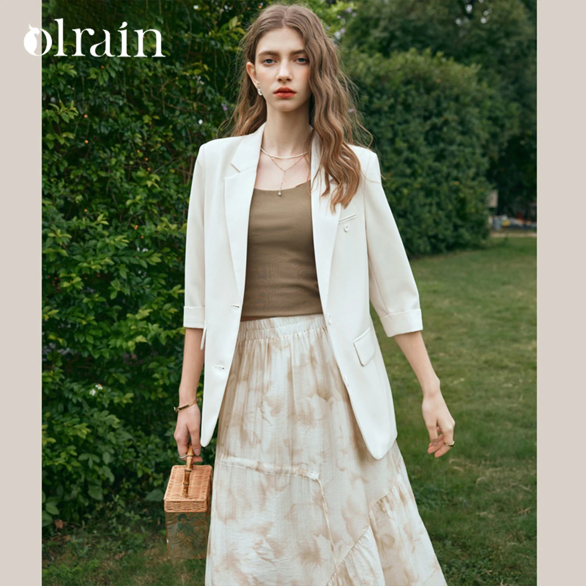 

OLrain Formal Style Womens Blazers 2026 Spring Office Wear Solid Notched Collar Three Quarter Sleeve Outercoat G24CW89889