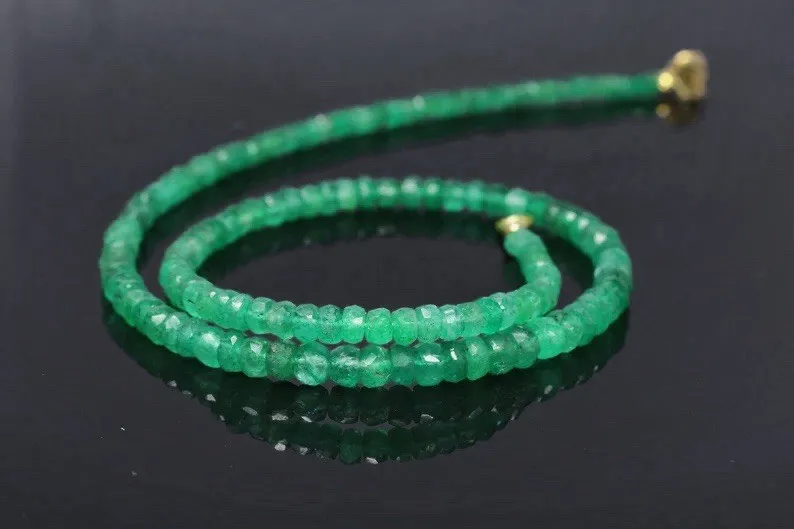 Natural Emerald Necklace 2-4mm Round Faceted Beryl Beads 20 Inch Handmade Strand