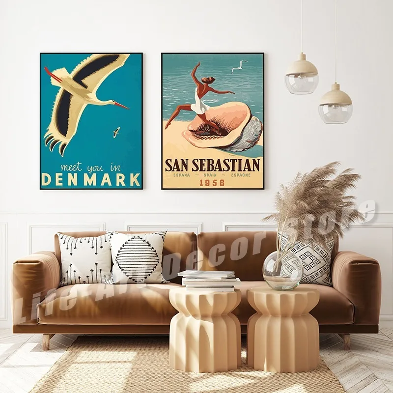 خمر طوكيو الدنمارك نيوزيلندا مصر كابري السفر المشارك وطباعة قماش اللوحة الرجعية جدار صورة فنية لغرفة ديكور المنزل