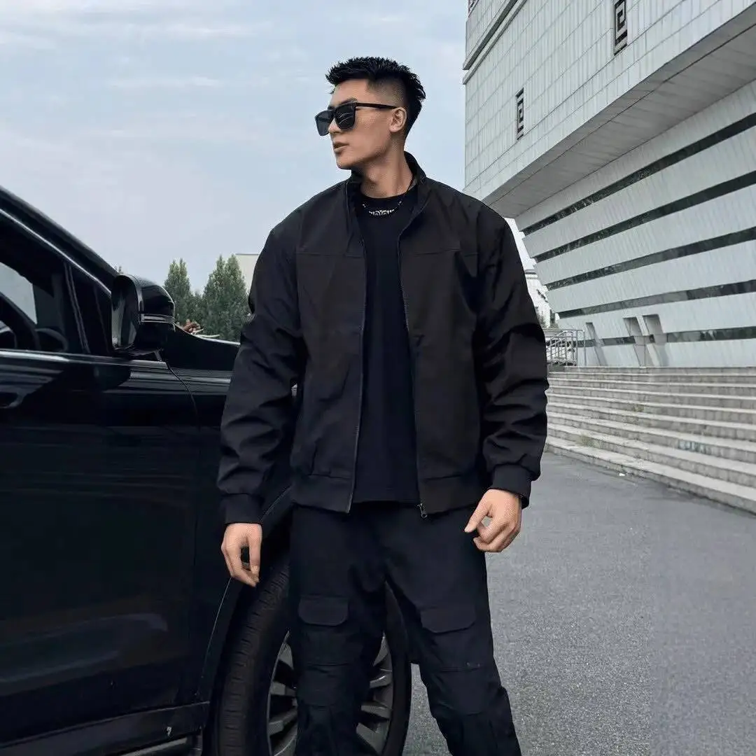 

Man Jacket 2025 Autumn Winter Men's Stand Collar Coach Jacket Coat Vintage Windbreaker Shoulder Cargo Casual Versatile Coat