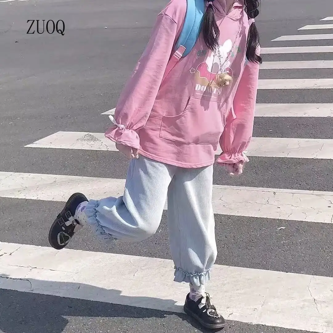 

Новинка 2023 года, женские вельветовые брюки в японском стиле, свободные повседневные прямые брюки для девочек на осень-зиму, милые милые женские однотонные брюки