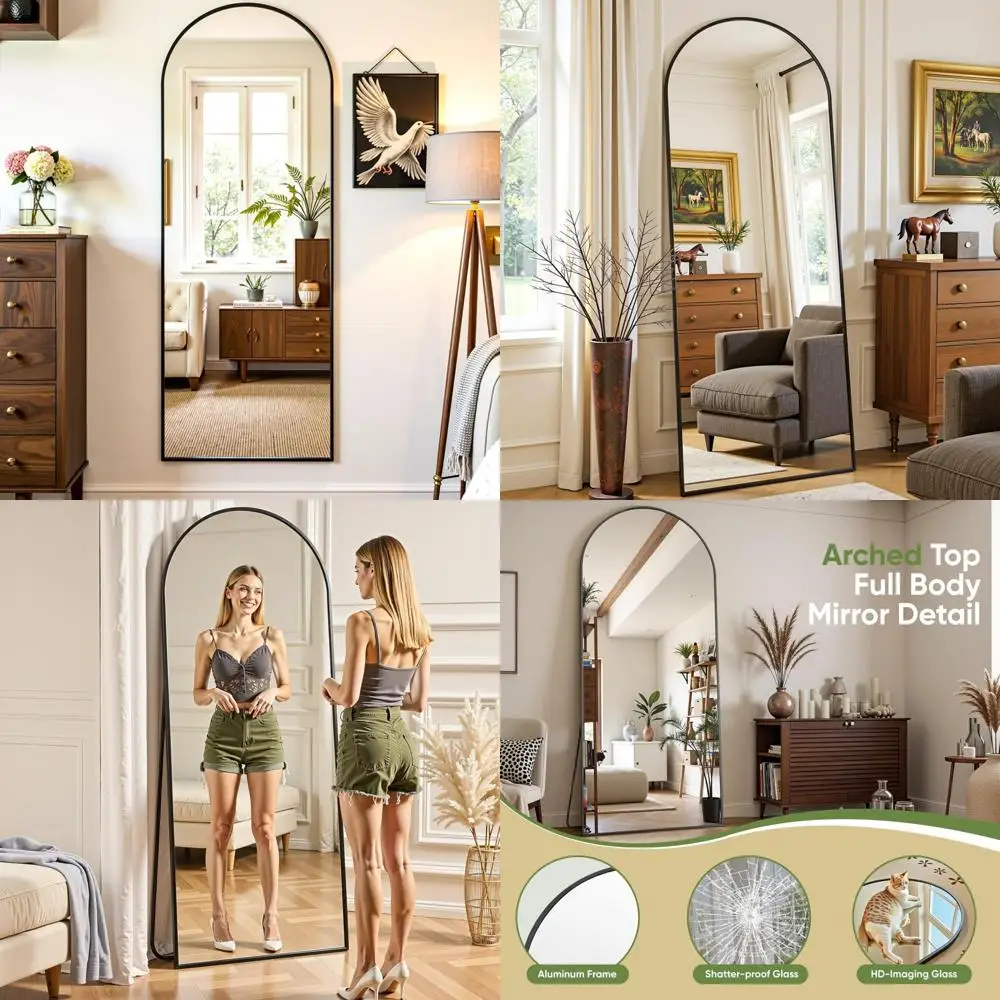 Arched Standing Full Body Mirror, 59x19 Floor Mirror with Stand, Leaning Wall Mirror for Home Decor