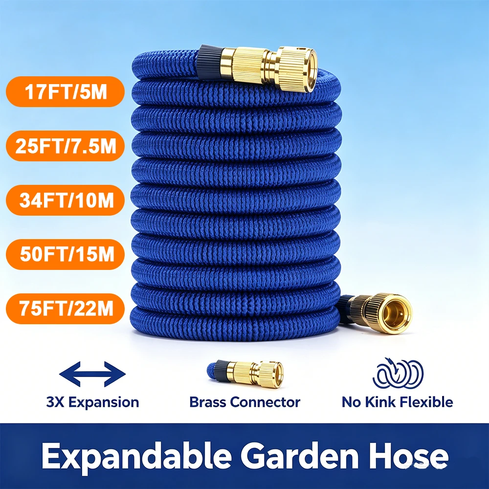 3X Expandable Magic Garden Hose Flexible TPE Water Pipe with Copper Plated Fitting Burst Proof for Car Washing And Irrigation