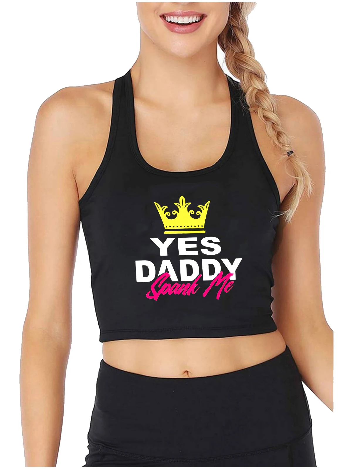 

Yes Daddy Spank Me Design Sexy Slim Crop Top Sugar Baby Humor Flirty Submissive Print Tank Tops Hotwife Funny Naughty Camisole