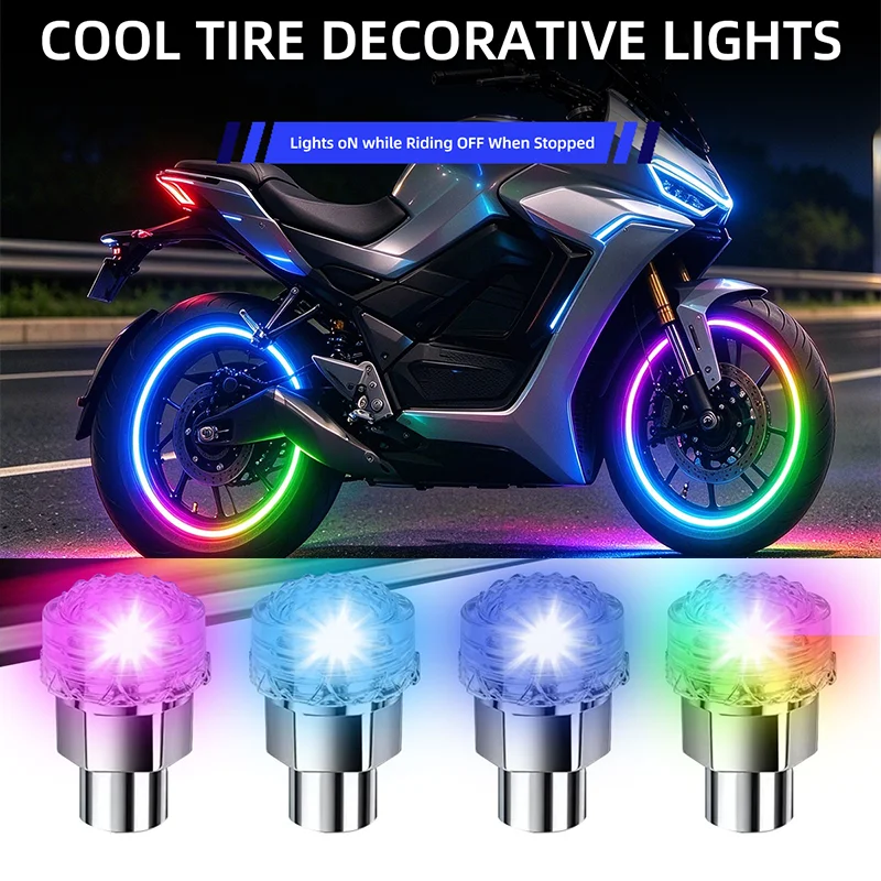 2Pcs Motorcycle RGB Bicycle Tire Valve Caps Light LED Neon Flash Lamp Waterproof Tyre Universal Wheel Lights For Car Motor Bike