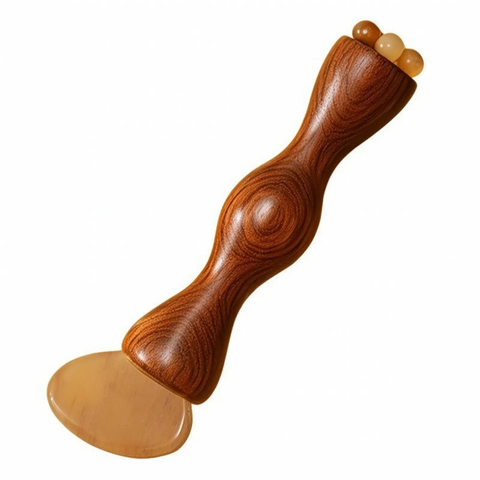 Wooden Handle Massage Tool with Sheep Keratin Plate Smooth Handheld Acupressure Massage Tool with Rounded Bead Tips Ergonomic