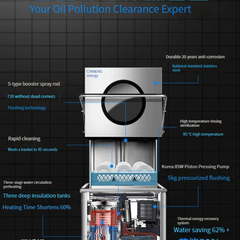 Uncovering full-automatic dishwasher Large capacity dishwasher for small restaurants in commercial large hotels