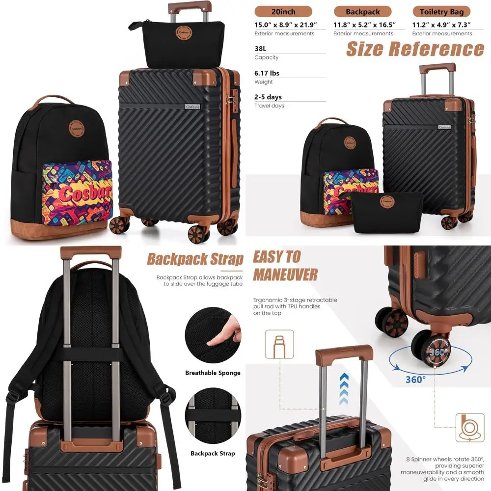 Equipaje de mano ligero de ABS duro 22x14x9, maleta de 20 pulgadas aprobada por aerolínea con ruedas, compañero de viaje duradero