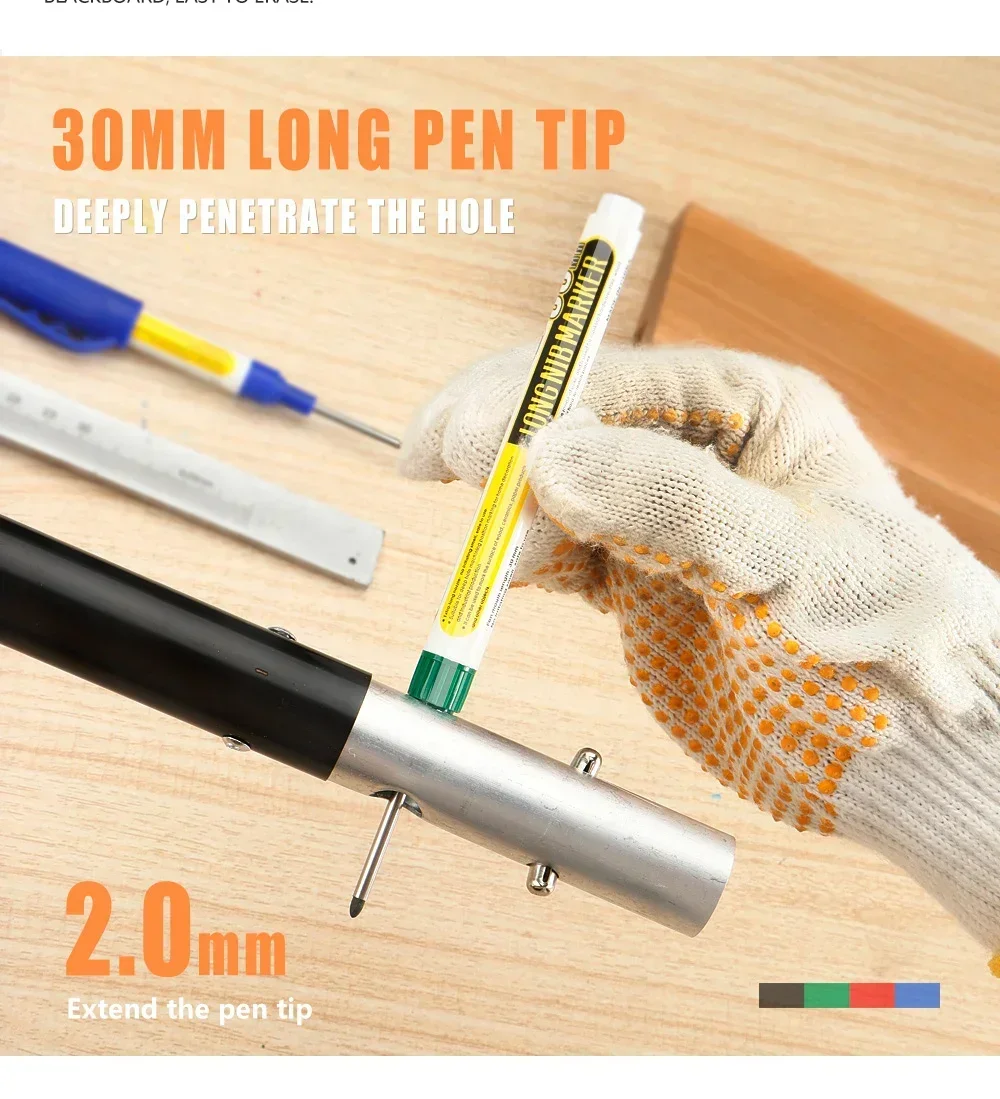 4/10 Stück 30 mm wasserdichte Tiefloch-Marker mit langer Kopfspitze, schwarze/blaue/rote/grüne Tinte für Zimmermannsstift, Mehrzweck-Holzwerkzeuge – Detail 2