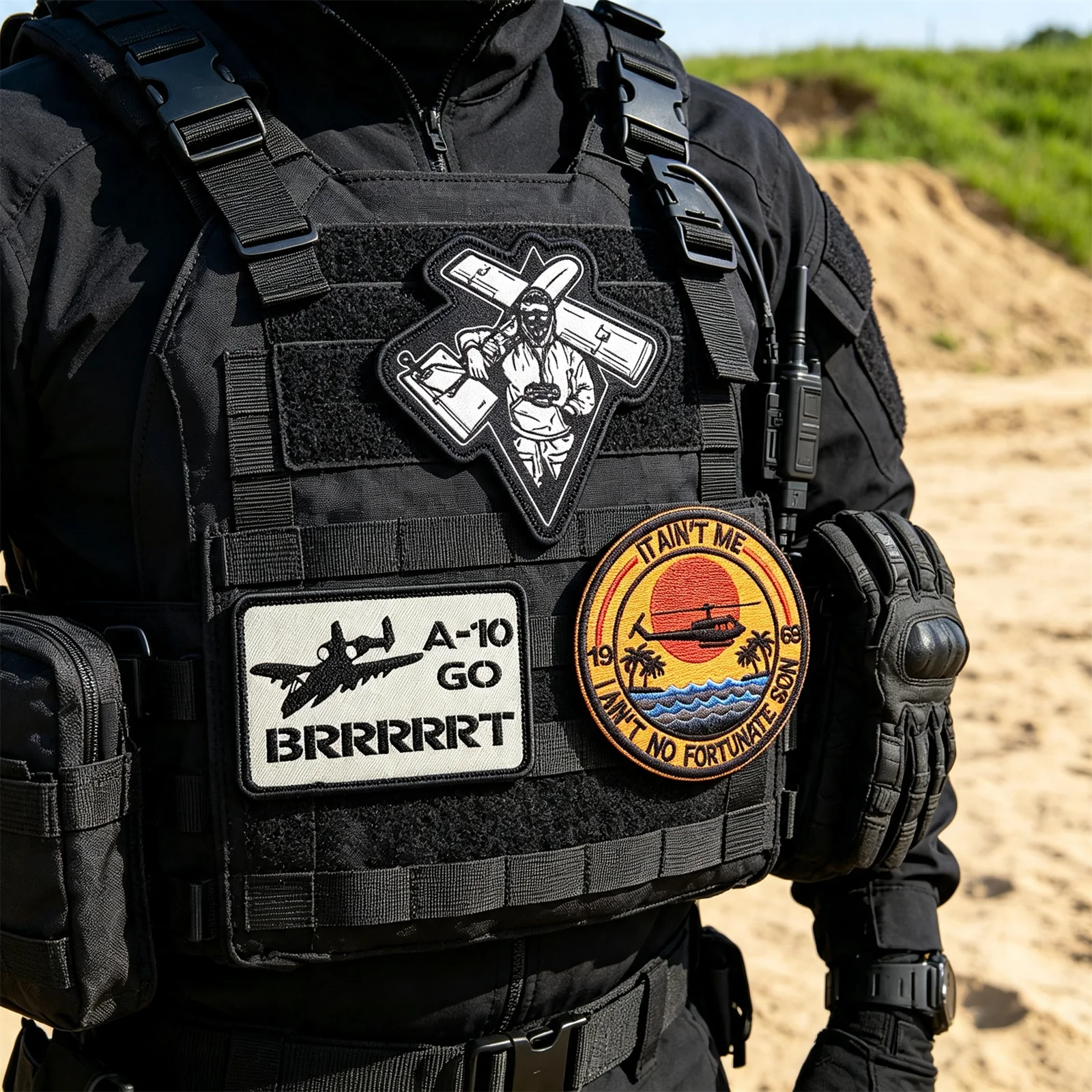 3 Pcs Embroidered Tactical Morale Patches Set Hook & Loop Military A-10 Helicopter FPV Patch for Backpack Vest Hat Gear