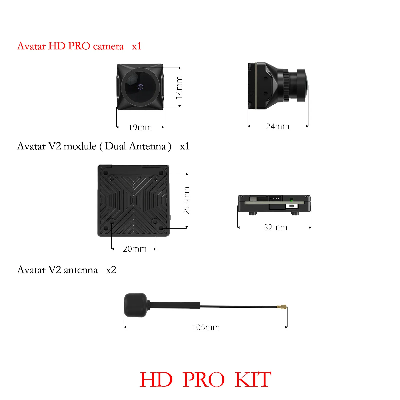 Caddx Walksnail-アバターhd v2キット,アバターhd proキット,デュアルアンテナバージョン,fpvフリースタイルドローン用のジャイロフロー32g,DIYパーツ