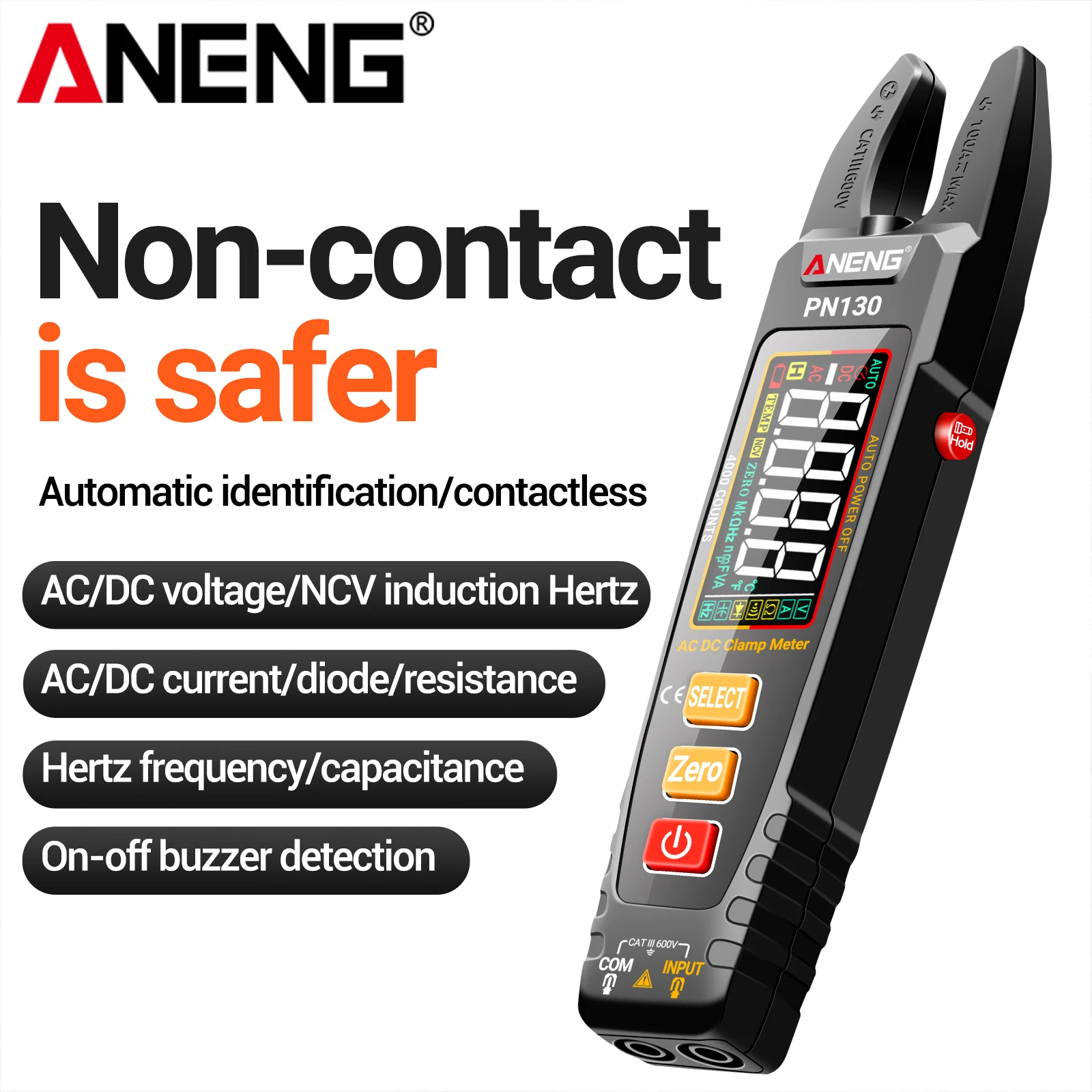 

ANENG PN130 4000 Counts Professional Auto Ranging Electrical with NCV Flashlight Data Retention VA Reverse Digital Clamp Meter