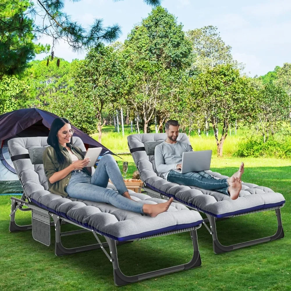 Outdoor Chaise Lounge Chair, Folding Chair with Mattress, 5 Position Adjustable Folding Cot Portable Outdoor Chaise Lounge Chair