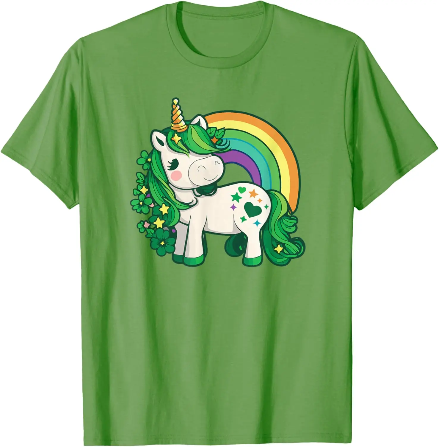 

St Patricks Day Unicorn Rainbow Graphic Tee Cute Clover Print Casual Daily T-Shirt