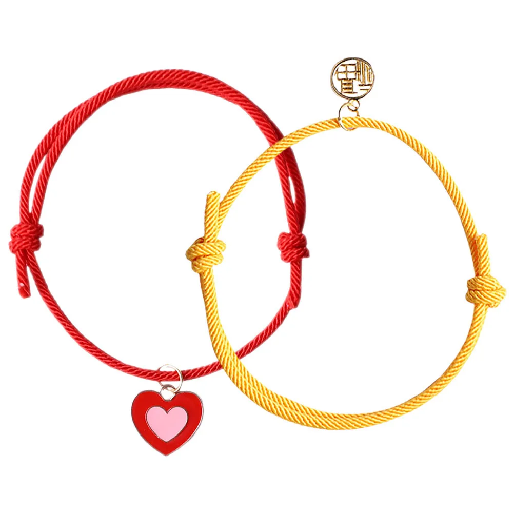 

2Pcs Cat Collars Handmade Adjustable Lucky Rope Heart Pendant Necklace Pet Jewelry for Small Cats Dogs Small Cat Collar