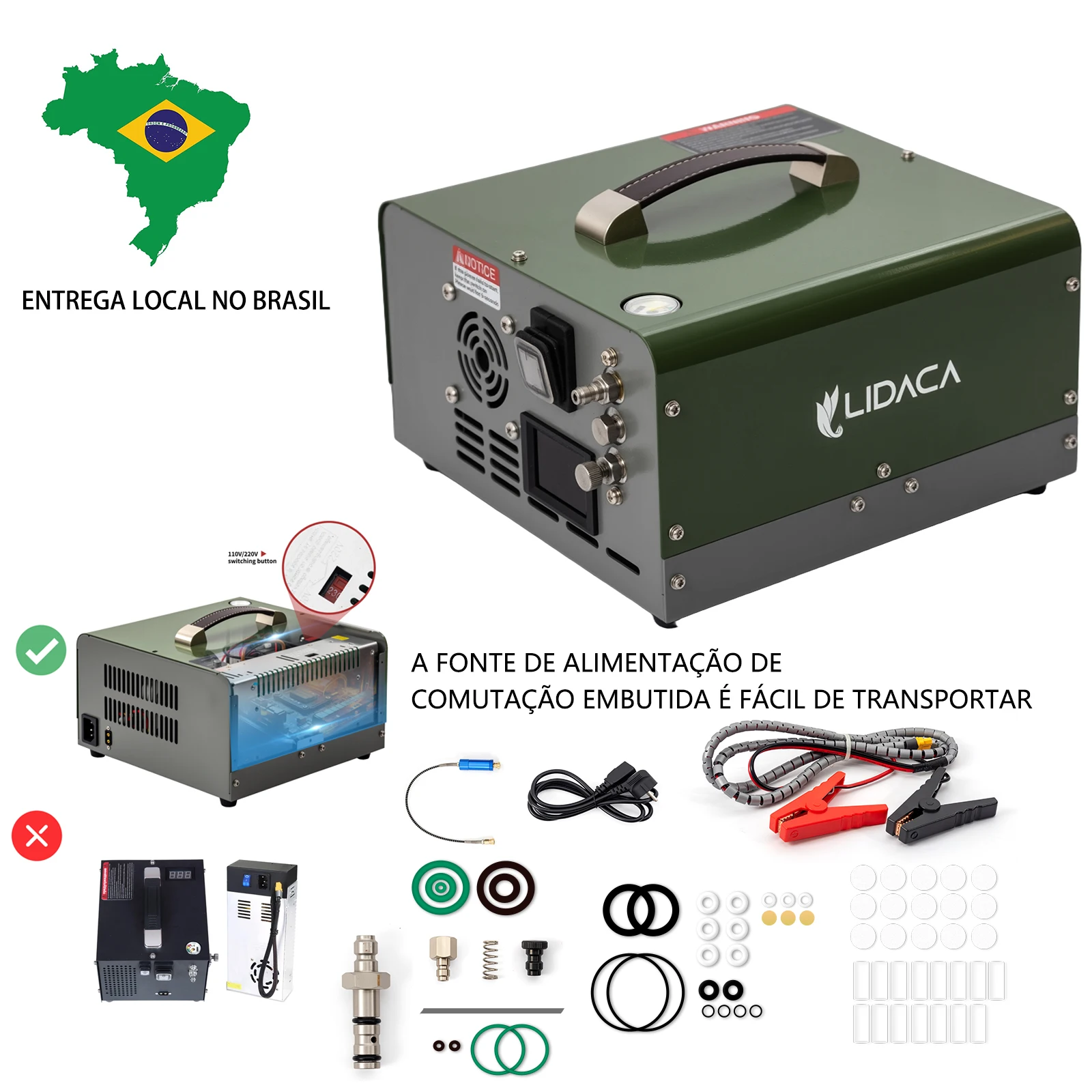 LIDACA 4500Psi 300bar Pcp ضاغط 110 فولت 220 فولت محول 12 فولت 30Mpa اطلاق النار مضخة مسدس هواء الغوص المدمج في مصدر الطاقة