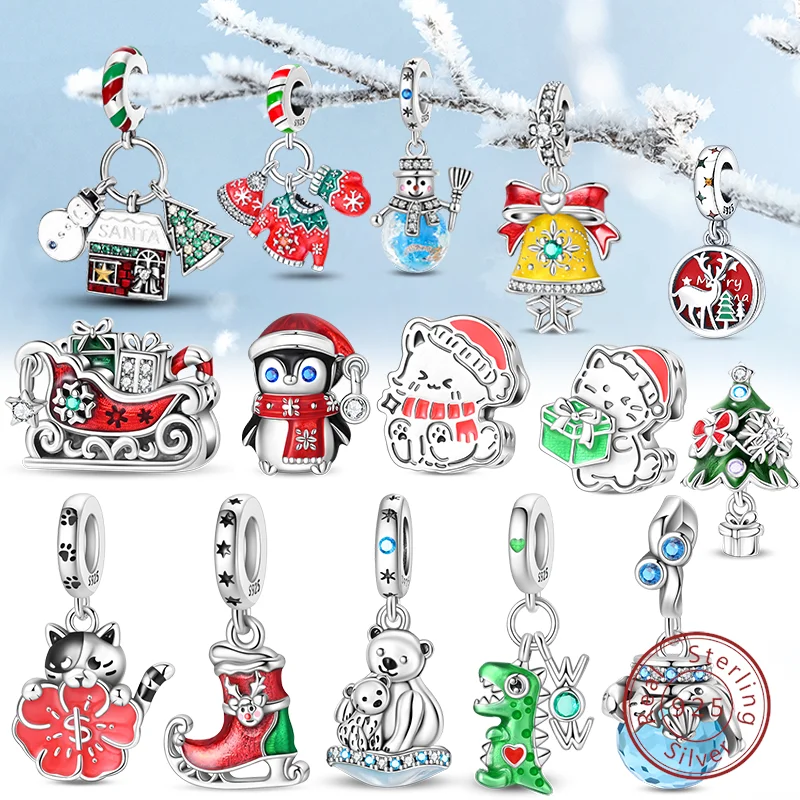 

Original 925 Sterling Silver Charms Beads Winter Snowflake Snowman Igloo Penguin Pendant Fit Bracelet Charms Women Jewelry Gift