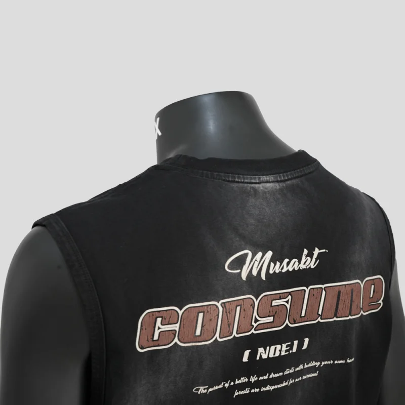 تي شيرت بدون أكمام للرجال صيفي فضفاض كاجوال متعدد الاستخدامات ماركة عصرية بدون أكمام تي شيرت رياضي أنيق للشارع #4