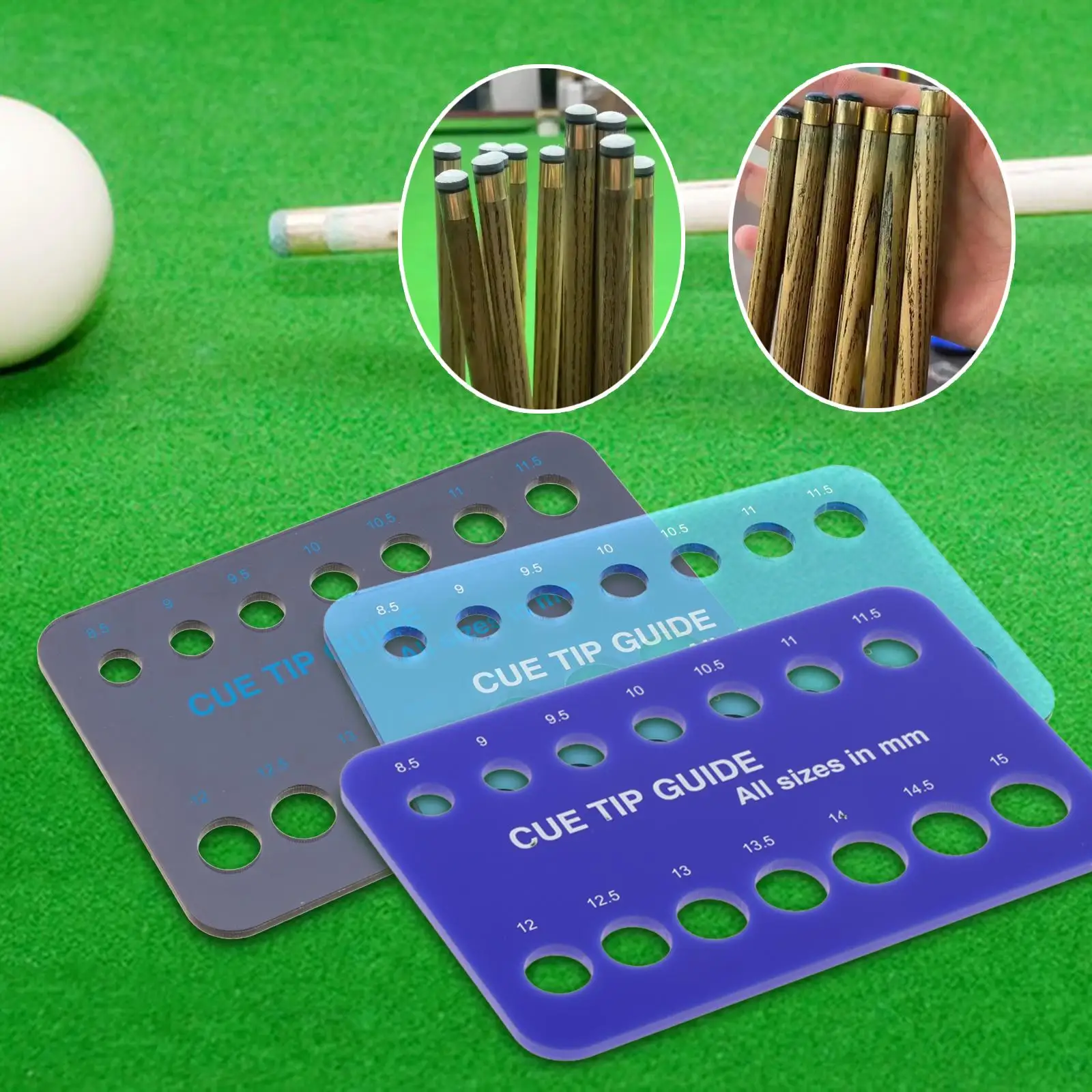 

Billiard Cue Tip Gauge Size Checker Pool Cue Measure 8.5 mm to 15 mm Practical Easy To Use Billiards Tip Measurement Tool