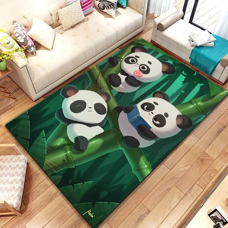 Cute Panda Area tappeto per camera da letto sala giochi divano foglie di bambù naturale tappeto Cartoon Wild Jungle Animal tappetino per interni