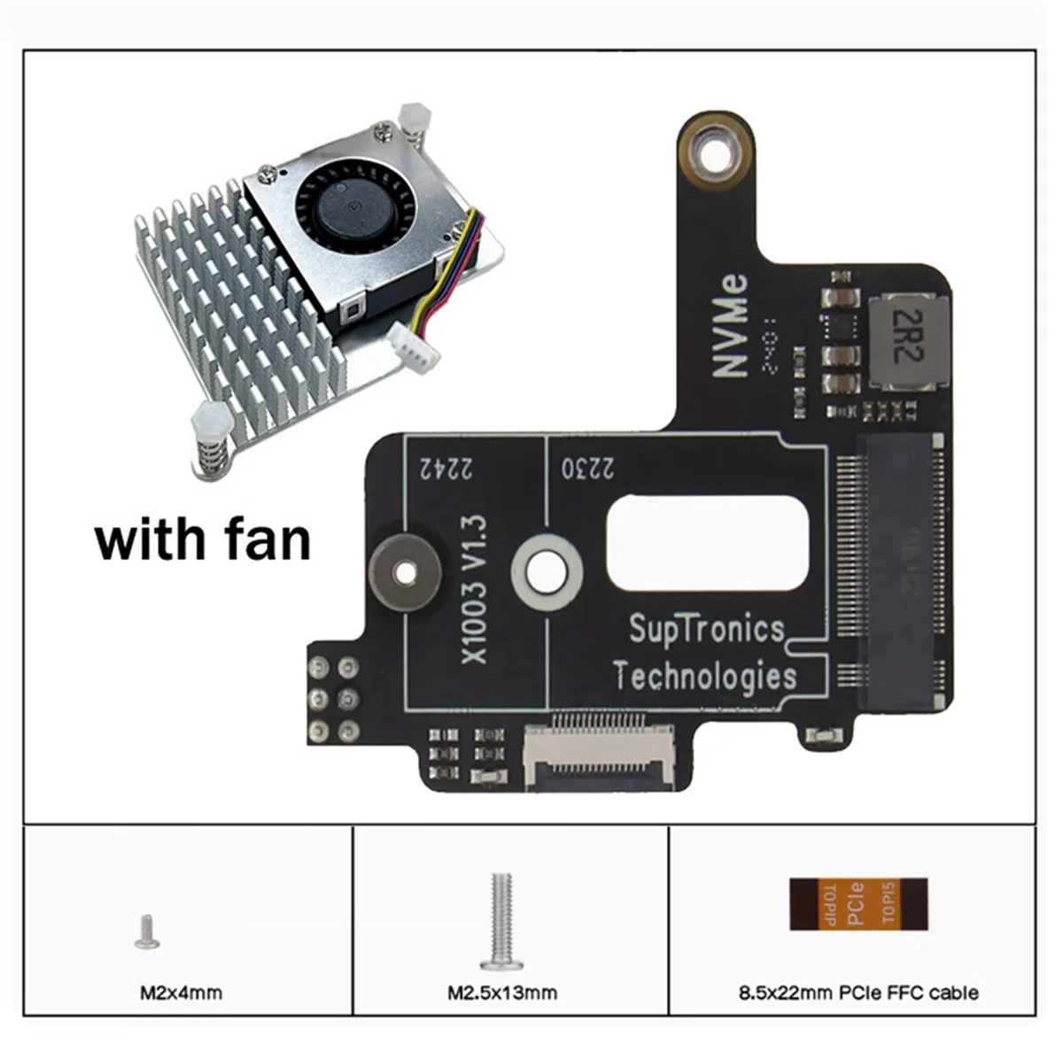 X1003 PCIE Expansion Board with Fan for Raspberry Pi 5 PCIe to M.2 NVMe SSD Expansion Board for 2242 2230 NVME SSD