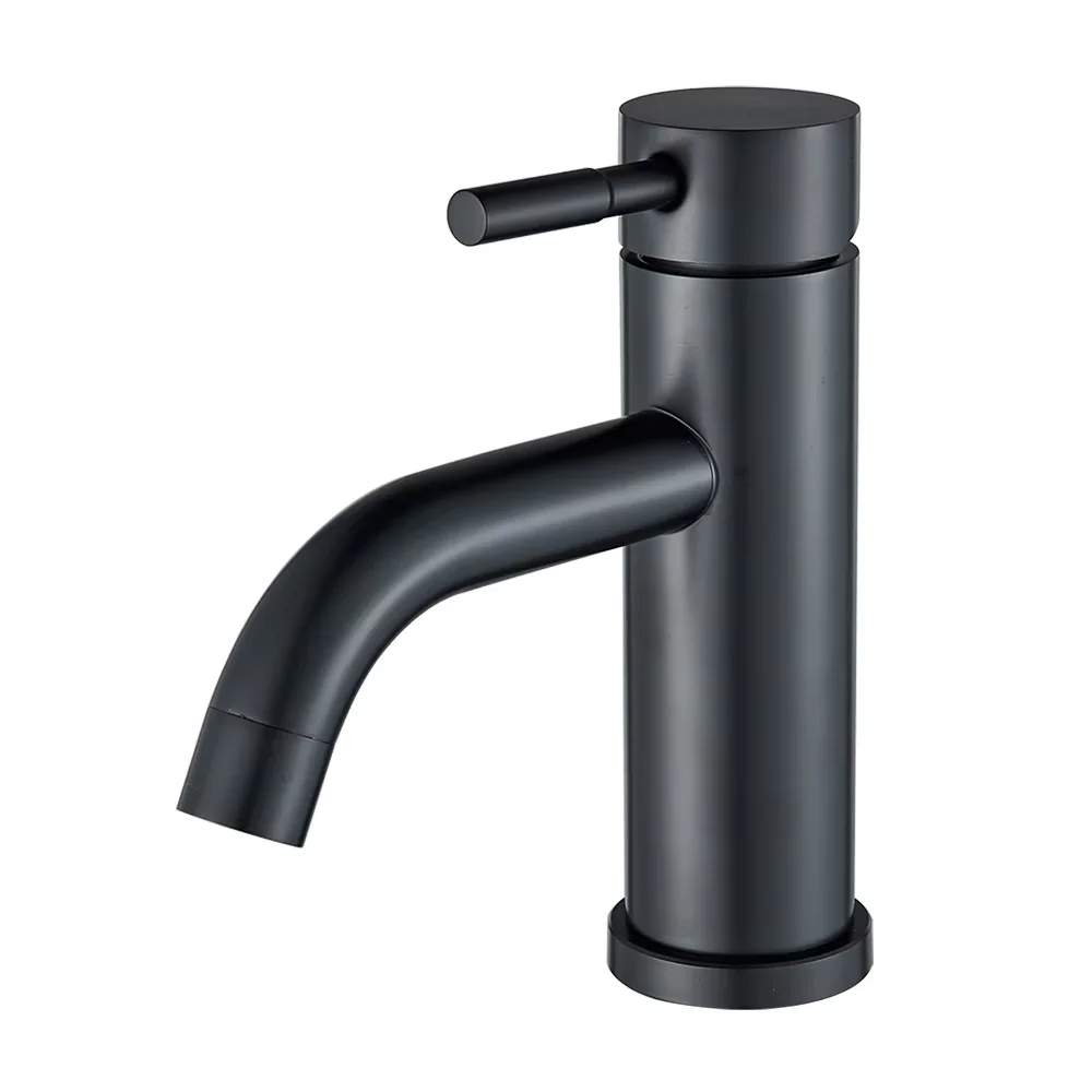 Matte Black Bathroom Basin Faucet Deck Mounted Short Hot and Cold Water Mixer Tap Crane For Vessel Sink image 3