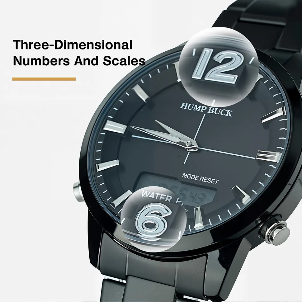 HUMPBUCK Orologio da polso impermeabile da uomo con doppio orario e display digitale Orologio sportivo multifunzionale in stile militare
