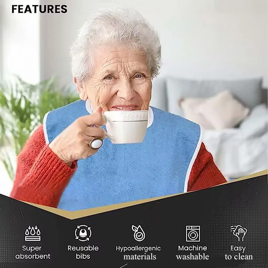 2PCS Adult Bibs Adjustable Multi-purpose  Machine Washable Dining Clothing Protection for Men and Women Elderly and Disabled