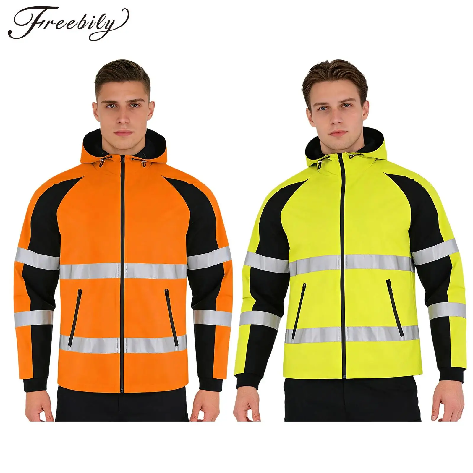 

Мужская водонепроницаемая светоотражающая защитная рабочая куртка с капюшоном Hi Vis, ветрозащитный дождевик, строительная рабочая одежда для санитарии и контроля дорожного движения