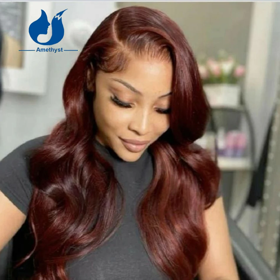 Amethist Roodbruine Body Wave 13X4 Lace Front Human Hair Pruik Voor Vrouwen Pre Geplukt Met Gebleekte Knopen Remy Braziliaanse Lagen