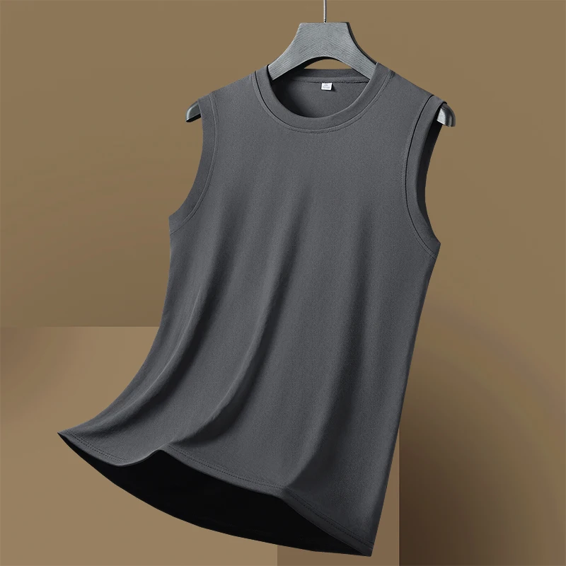 2025 Summer New Ice Silk Speed Drying T-shirt Tank Top Men's Round Neck Sports and Leisure Ice Silk Tank Top Breathable Loose M-