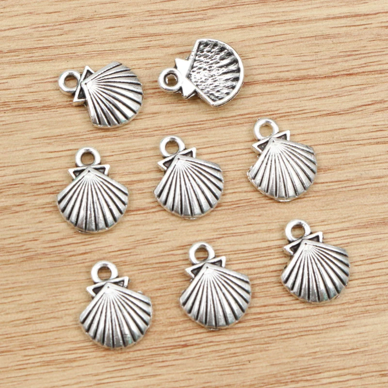 Shell Handmade Charms 30pcs 14x11mm Antique Silver Plated Pendant:DIY for bracelet necklace