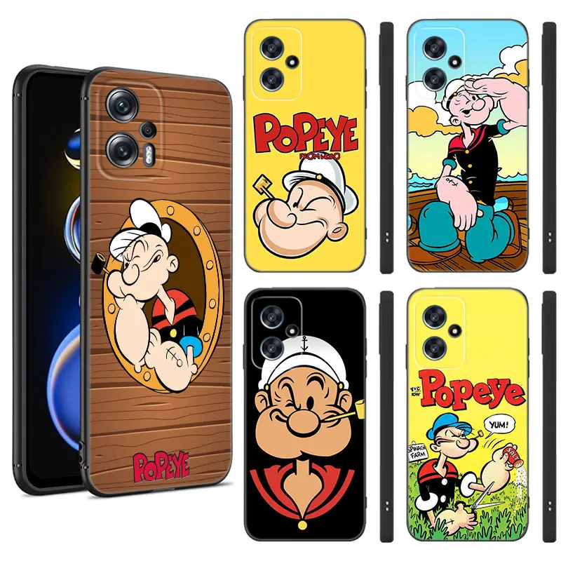 Cute Cartoon P-Popeyes Black Silicone Phone Case For Xiaomi POCO X3 X4 NFC F3 F4 GT F5 M3 M4 M6 X5 X6 Pro 5G C55 C65 M5