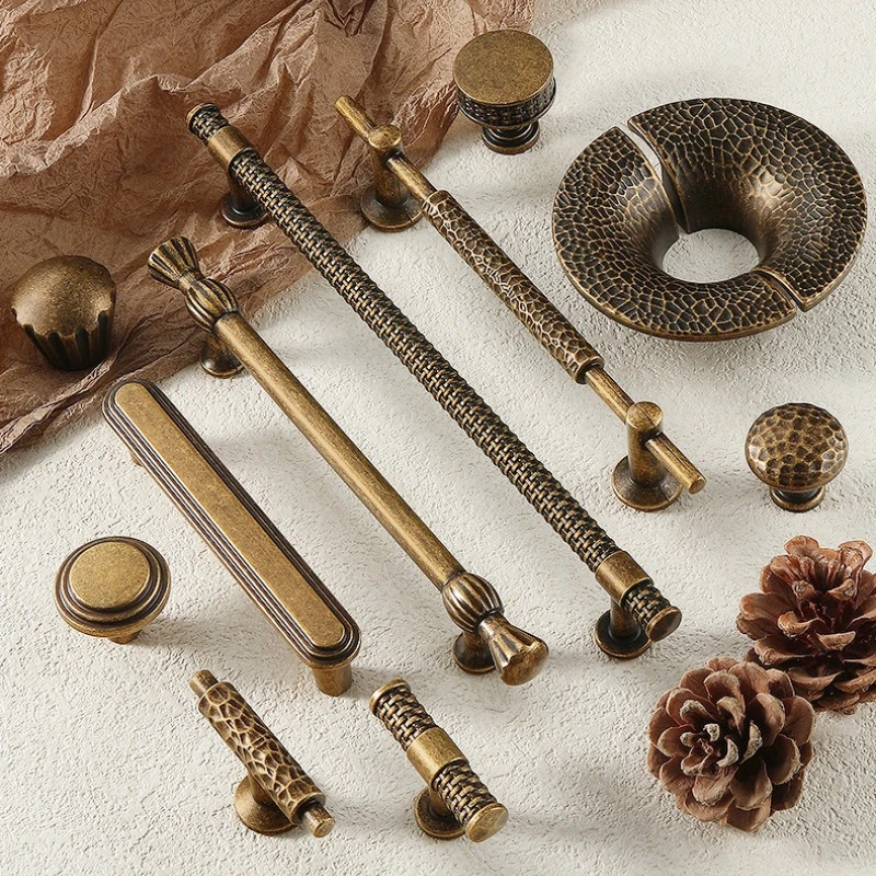 Vintage Bronze Cabinet Handles, Modern Minimalist Single Hole Drawer Pulls, Light Luxury Knobs for Cupboard Wine Cabinet Dresser