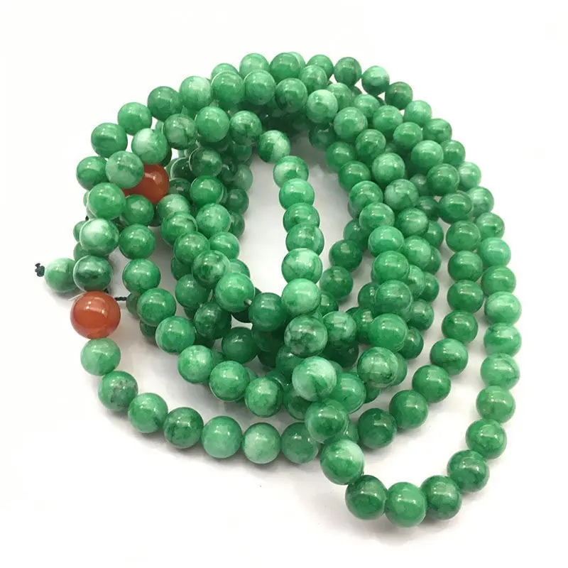 

Natural 100%real green Jadeite 108 pcs round beads carved Lulutong beads bracelets for couples woman men Gift with jade bracelet