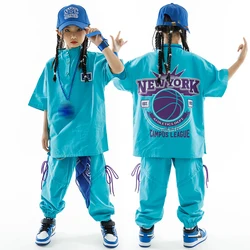 2023 Kids Hip Hop Clothes Girls Loose T Shirt Pants Blue Suit Boys Street Dance Costume Kpop Concert Performance Wear BL10590