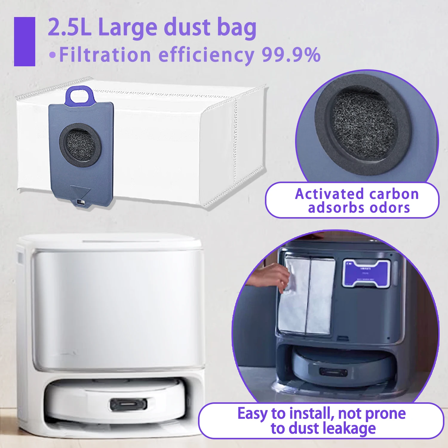 مناسبة لملحقات المكنسة الكهربائية الروبوتية Narwal Flow: الفرشاة الرئيسية/ممسحة المسار/الفرشاة الجانبية/فلتر HEPA/حقيبة الغبار