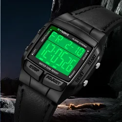 SYNOKE Digital watches Waterproof  Luminous LED Digital Watch PU Leather For Men Retro Fashion Belt Watch Men Outdoor Sports