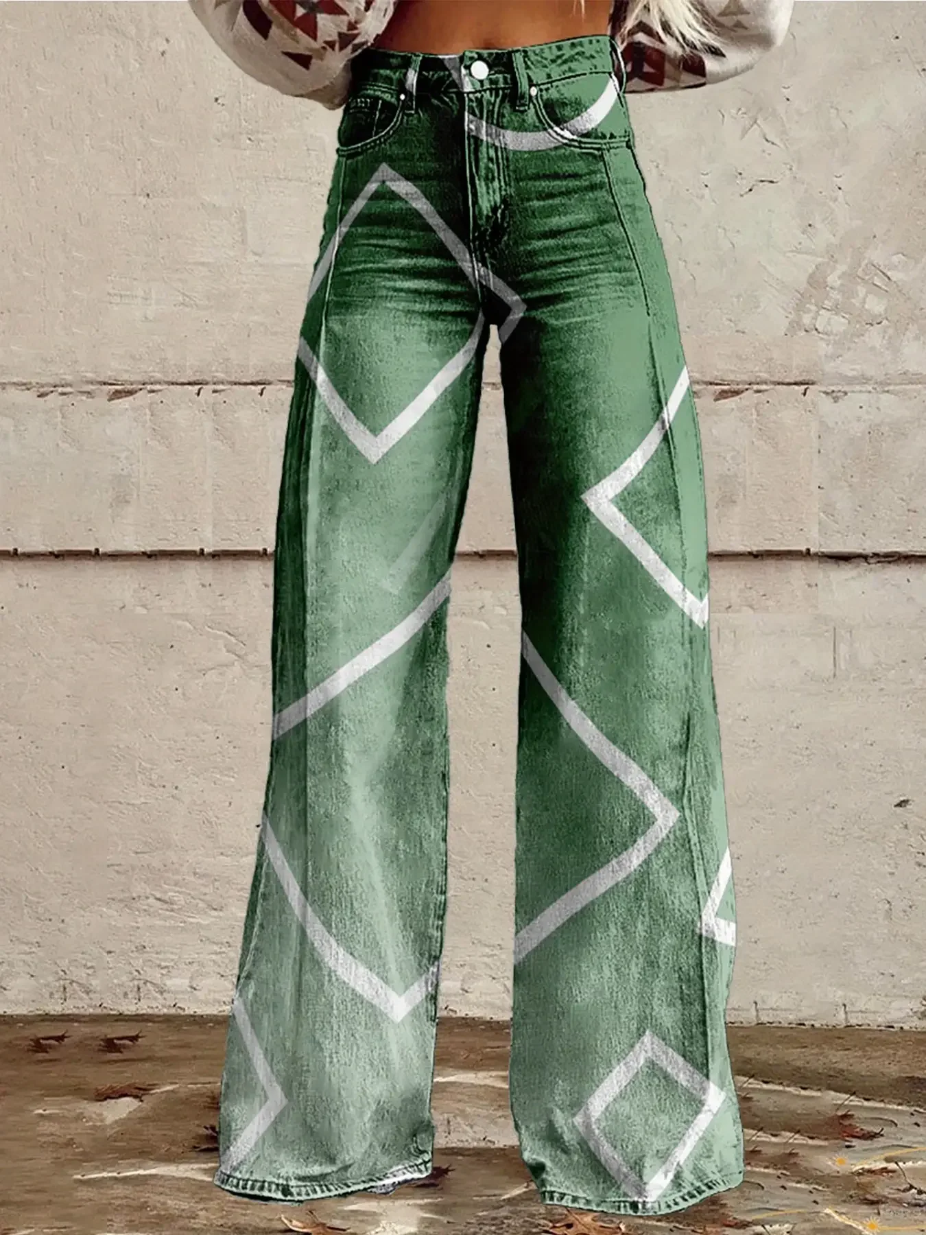 European and American contrasting 3D printed women's pants are fashionable and comfortable, imitating denim printing