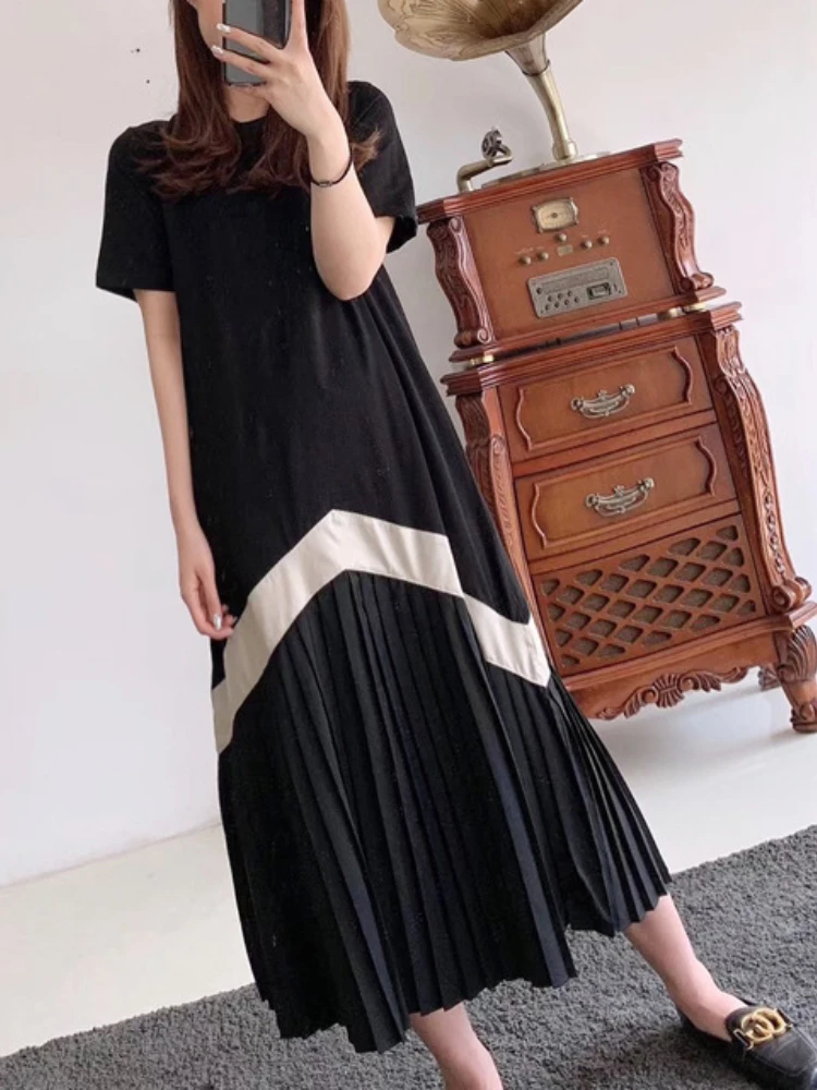 Spring and Summer New Women's Pleated Dress Short Sleeve Loose Robe Elegant Dresses for Women Casual Summer Women's Dresses