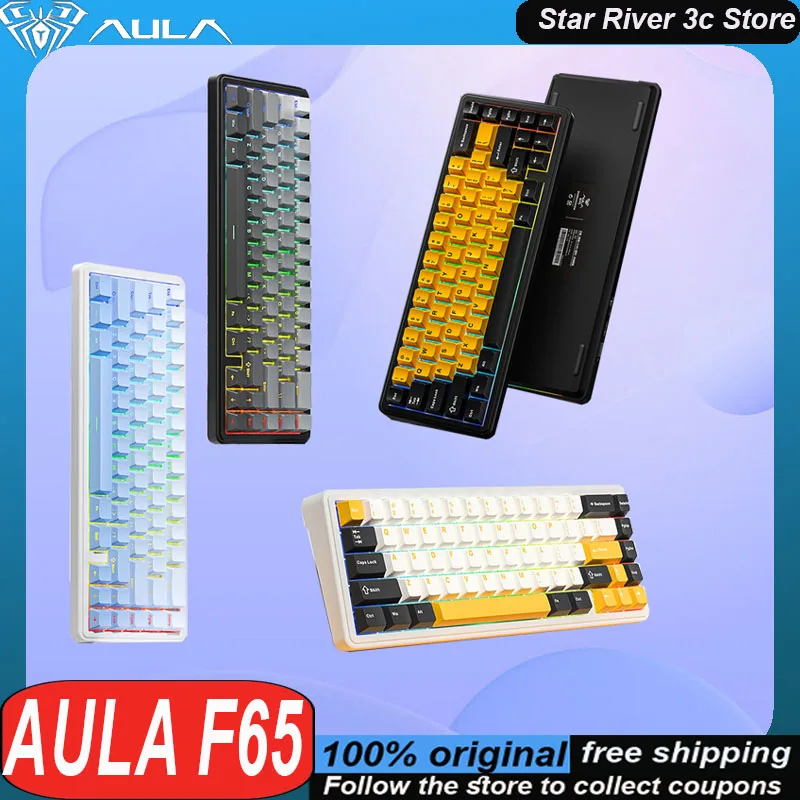 AULA F65 Mechanical Keyboard Wireless Tri Mode GASKET Structure Full Key Hot Plug RGB 67Keys PBT Custom Gaming Keyboard Laptops