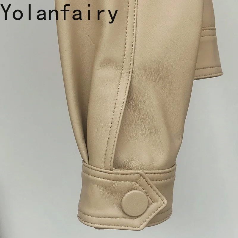 YOLANFAIRY Leder Damen Jacke Echtem Schaffell Outwears Frühling Herbst Kurze Stehkragen Motorrad Jacke Casual Mäntel Neue